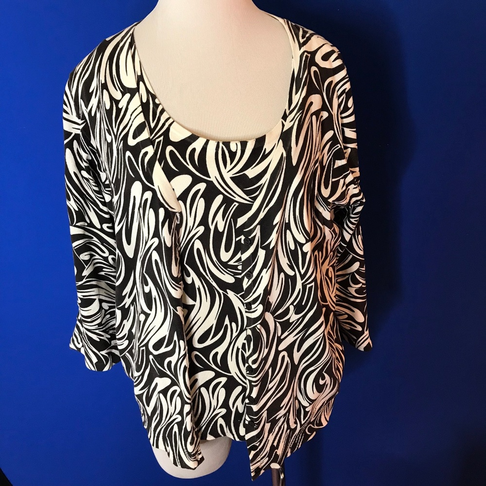 Brown swirl print 2 piece tank top with cardigan